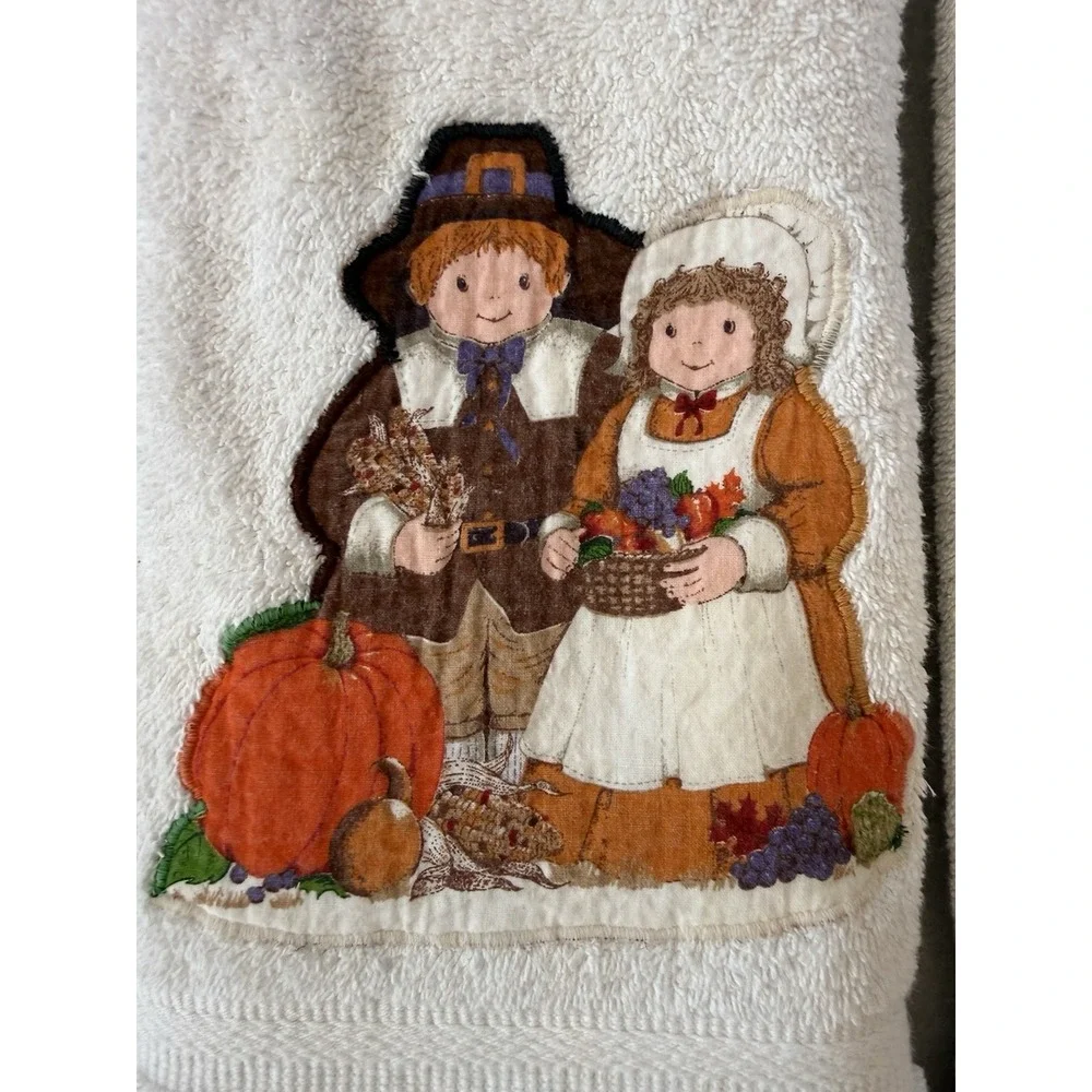 Preferred Comfort Pilgrims Kitchen Towels Thanksgiving Hand Towel Embroidered